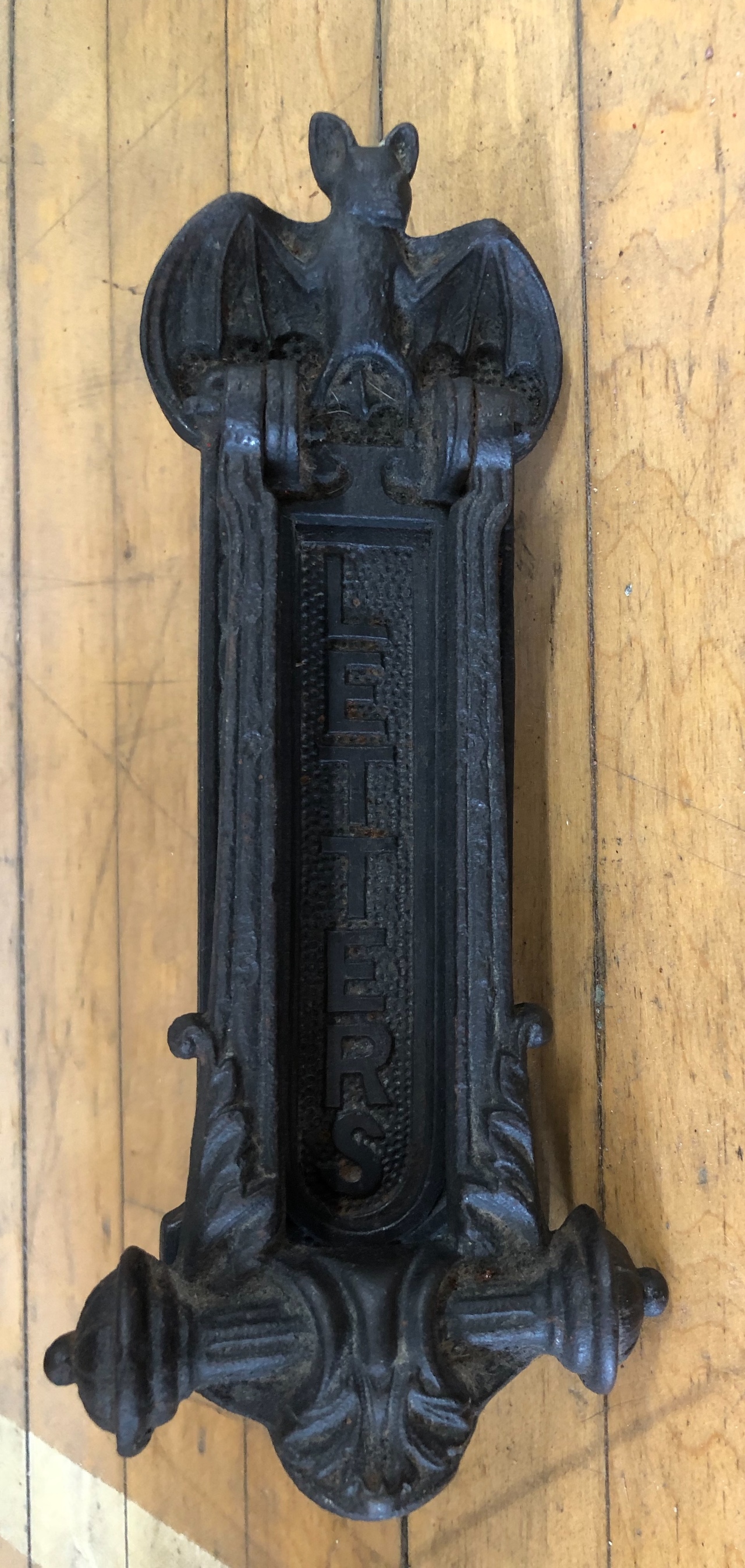 Reclaimed cast iron letter box with knocker
